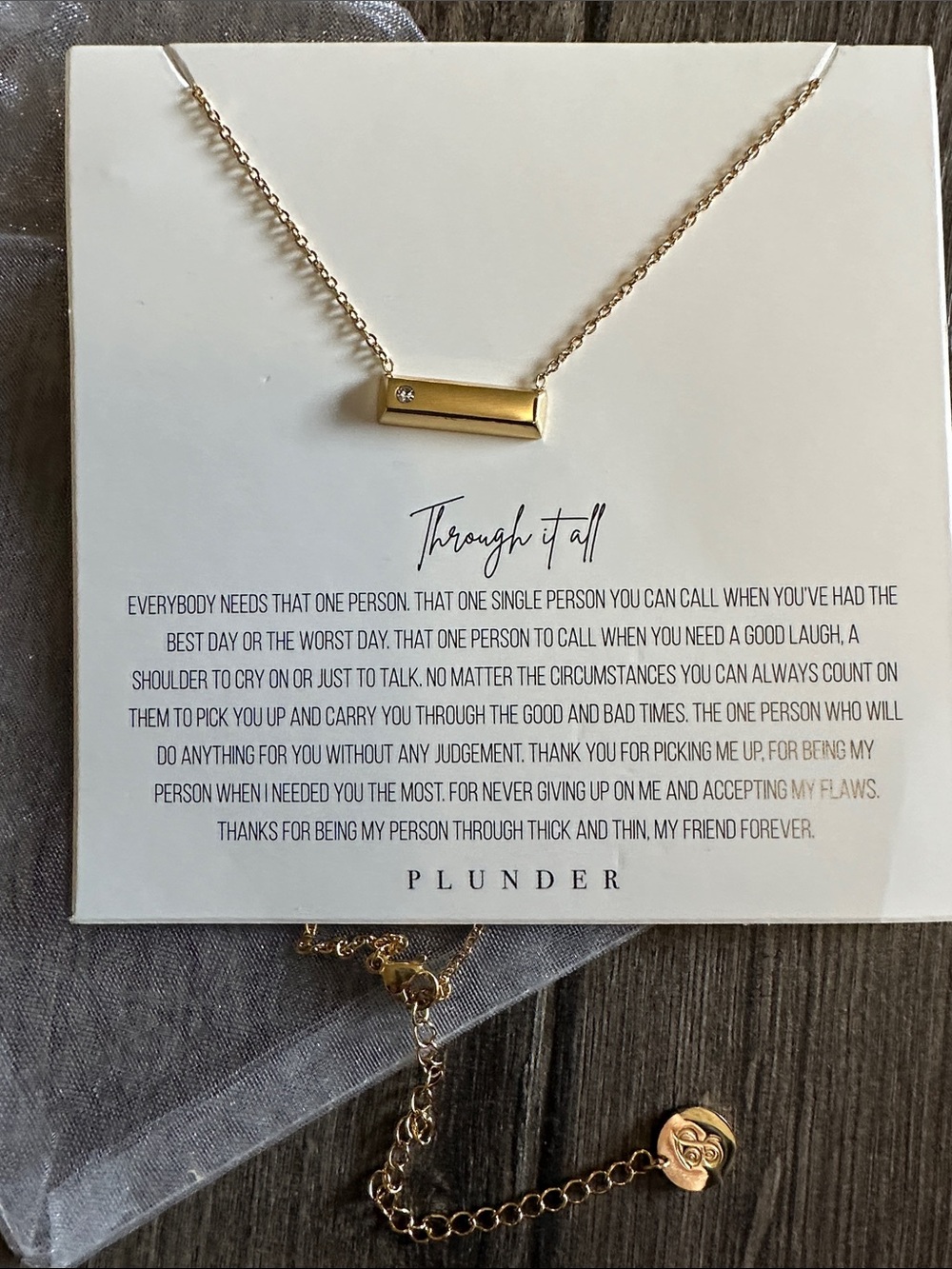 Plunder Gold Bar Necklace with Tiny Crystal Accent